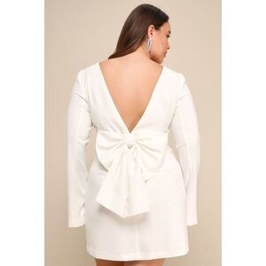 Lulus Elegant Cutie Ivory Bow Long Sleeve Backless Mini Dress White - Size M
